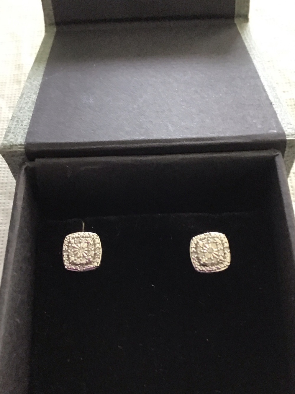 Sterling Silver Square Floral Stud Diamond Chip Earrings